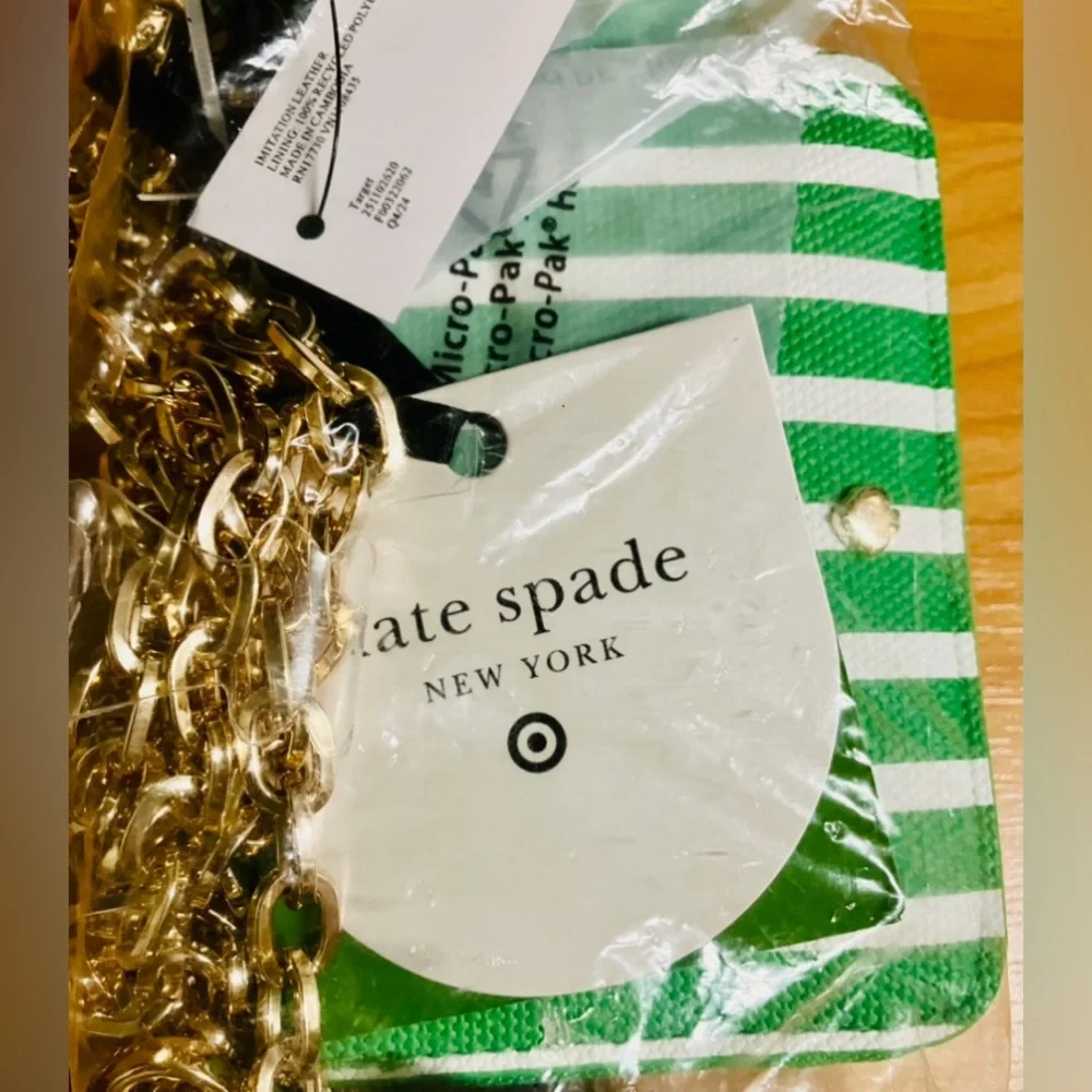 Kate Spade NY- Green/White Stripe Mini Crossbody/Gold Chain Strap/Accessories